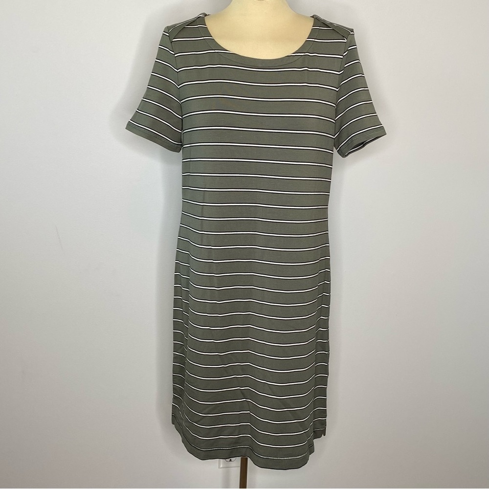 T by Talbots Petite Green Stripe T-shirt Dress